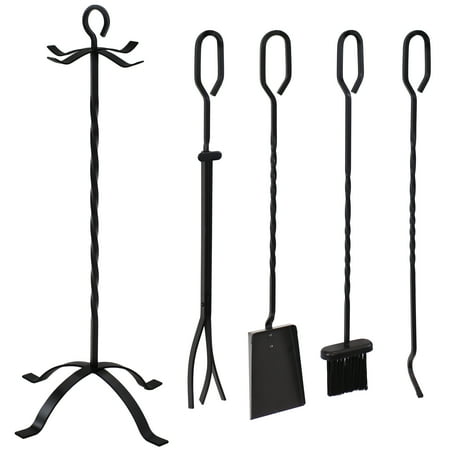 

Sunnydaze 5pc Steel Fireplace Tool Set with Stand - Black