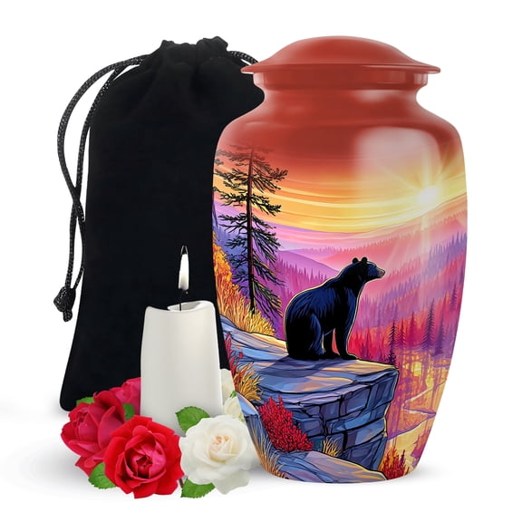 Yatskia Sunset Bear Large Funeral Urns for Human Ashes Adult Mother and Father, Decorative Cremation Urn for Adult Ashes, (Classic Large, 10 Inch)