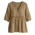 thumbnail image 5 of Women's V Neck T Shirts 3/4 Sleeve Blouse Summer Tops Dressy Casual Loose Fit Basic Tees by Yigetop Khaki L, 5 of 6