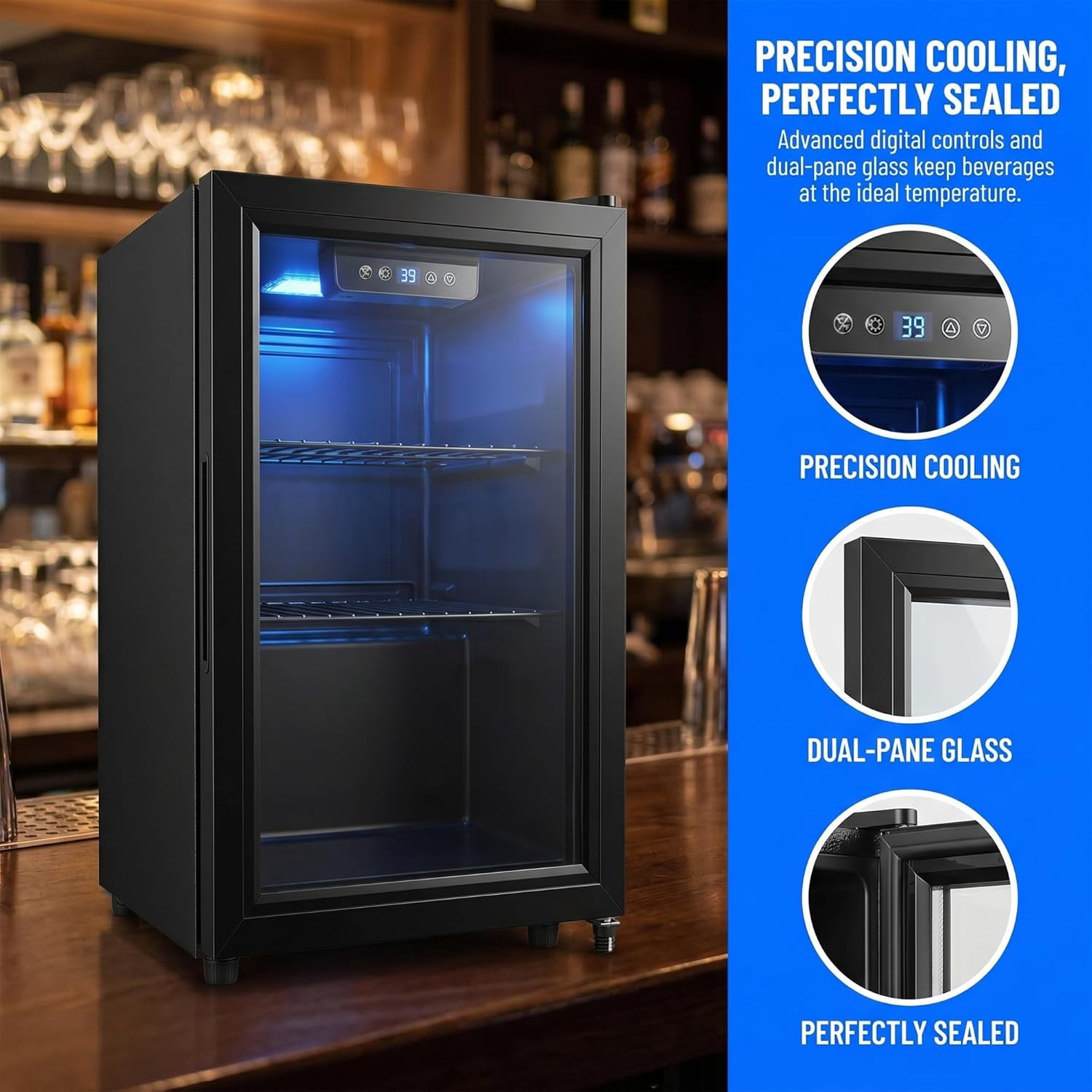1.8 Cu Ft Mini Fridge, 70 Can Beverage Refrigerator with Glass Door, Digital Temperature Control, Quiet Cooler for Beer, Soda, Wine, Office, Dorm