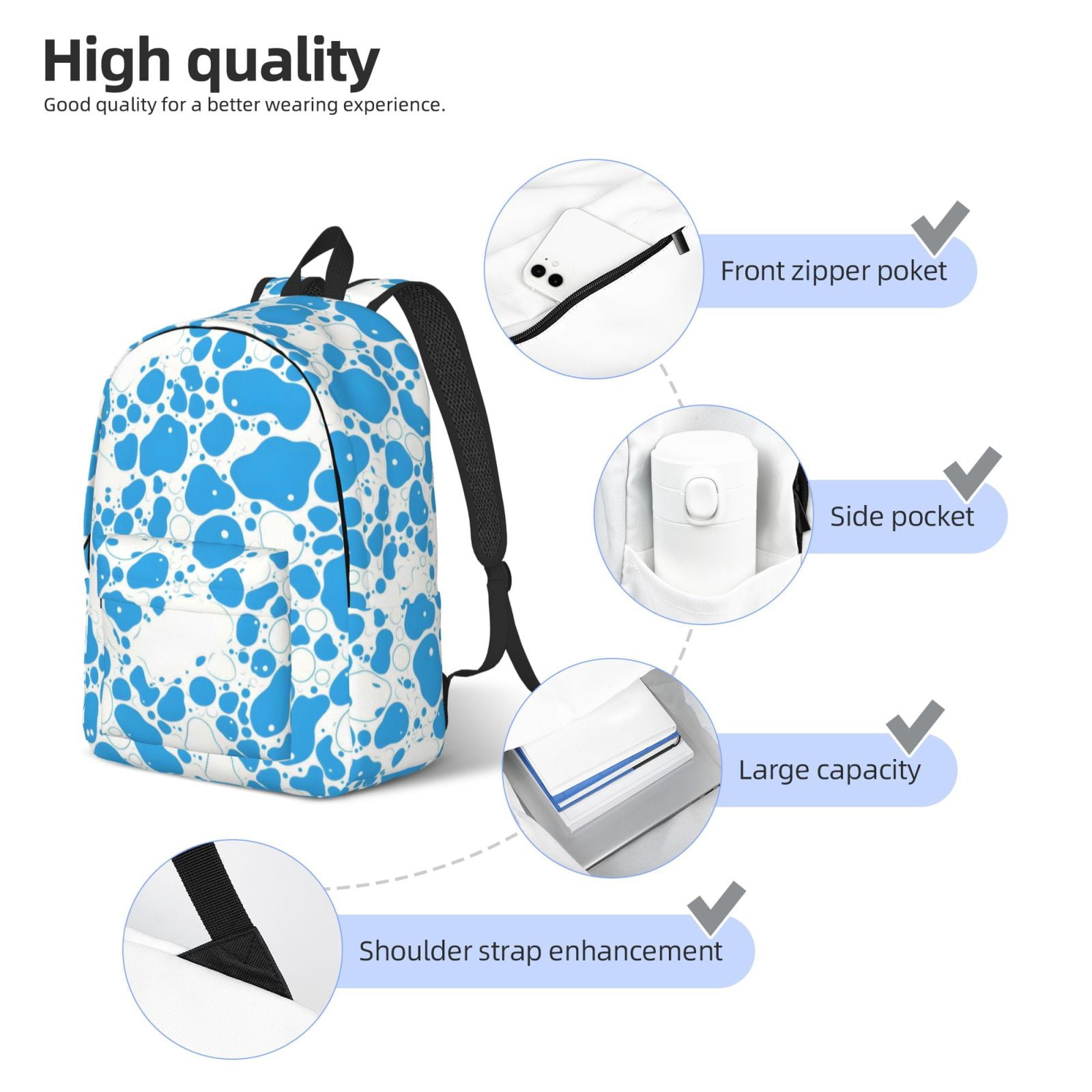 Casual Canvas Backpack Without Interlayer Large Capacity Stick Bag Design For Outdoor Shopping Office Outdoor Sports Milk Cow Skin Print Style Powderblue_3 Medium