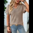 thumbnail image 4 of Blusas Elegantes e Informales de Corta para Mujer, Modernas, de Verano, con Cuello en V, Holgadas y A Rayas. Color Café XL, 4 of 9