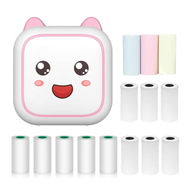 Zootealy Imprimante de Poche Portable Mini C26 2 Pouces 58mm avec Résolution de 200dpi, Pile au Lithium, Couleur Rose, Comprend 6 Rouleaux de Papier Thermique, 5 Rouleaux de Papier Adhésif, 3 Rouleaux de Papier Couleur, pour Notes,