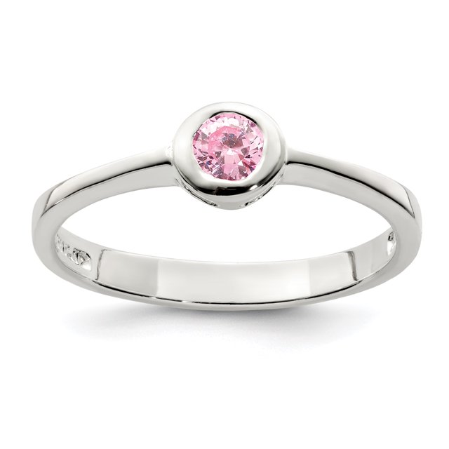 925 Sterling Silver Pink Round Cubic Zirconia Cz Ring
