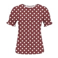 thumbnail image 5 of XPMWRP Women's Polka Dot Puff Sleeve Blouse Round Neck Ruched Cuff Short Sleeve Casual Tunic Top Lightweight Loose Fit for Summer Wine XXL, 5 of 7