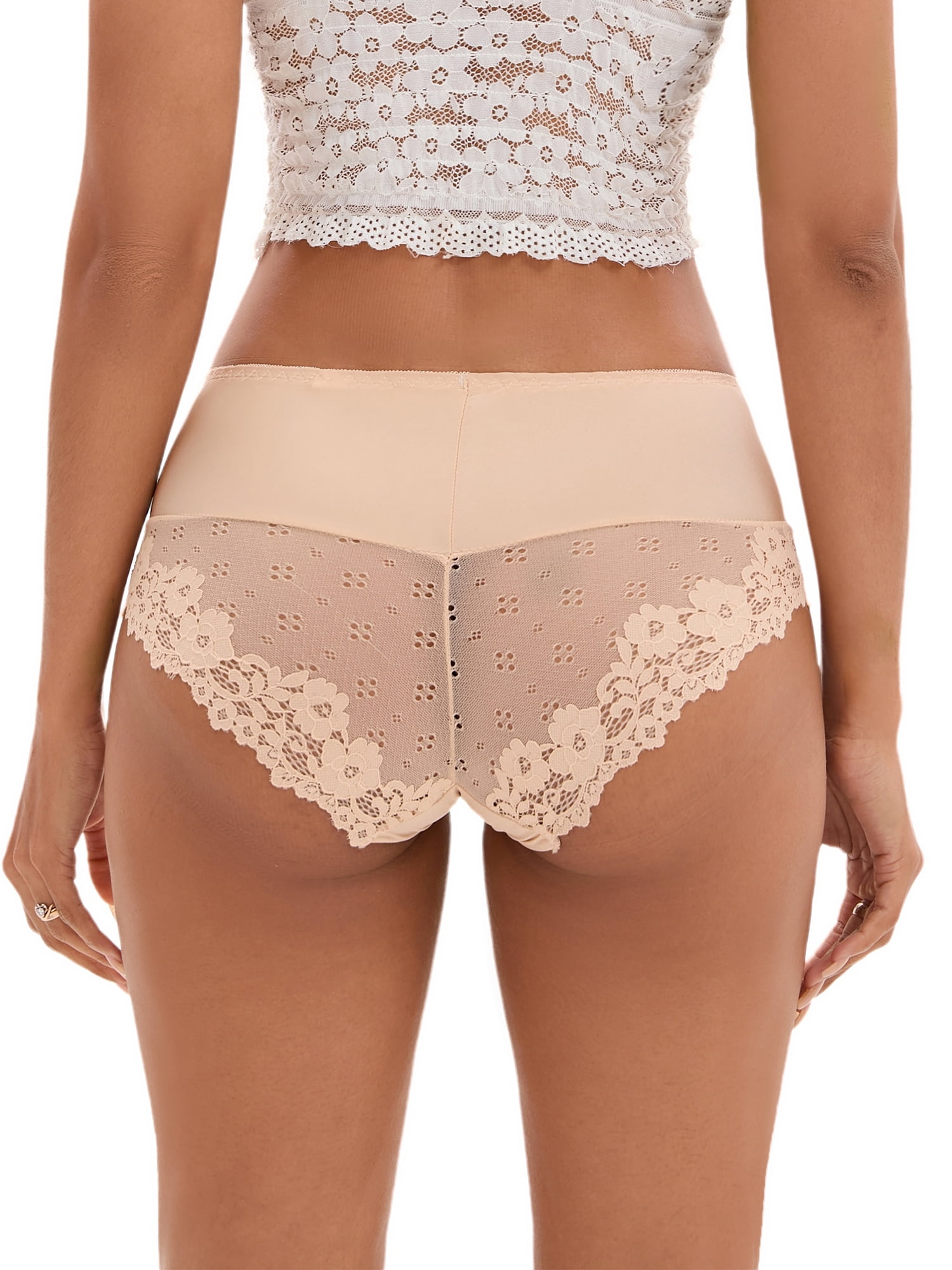 DARING DIVA Women's Lace Underwear Mid-Waisted Briefs Full Coverage Panties XL Beige