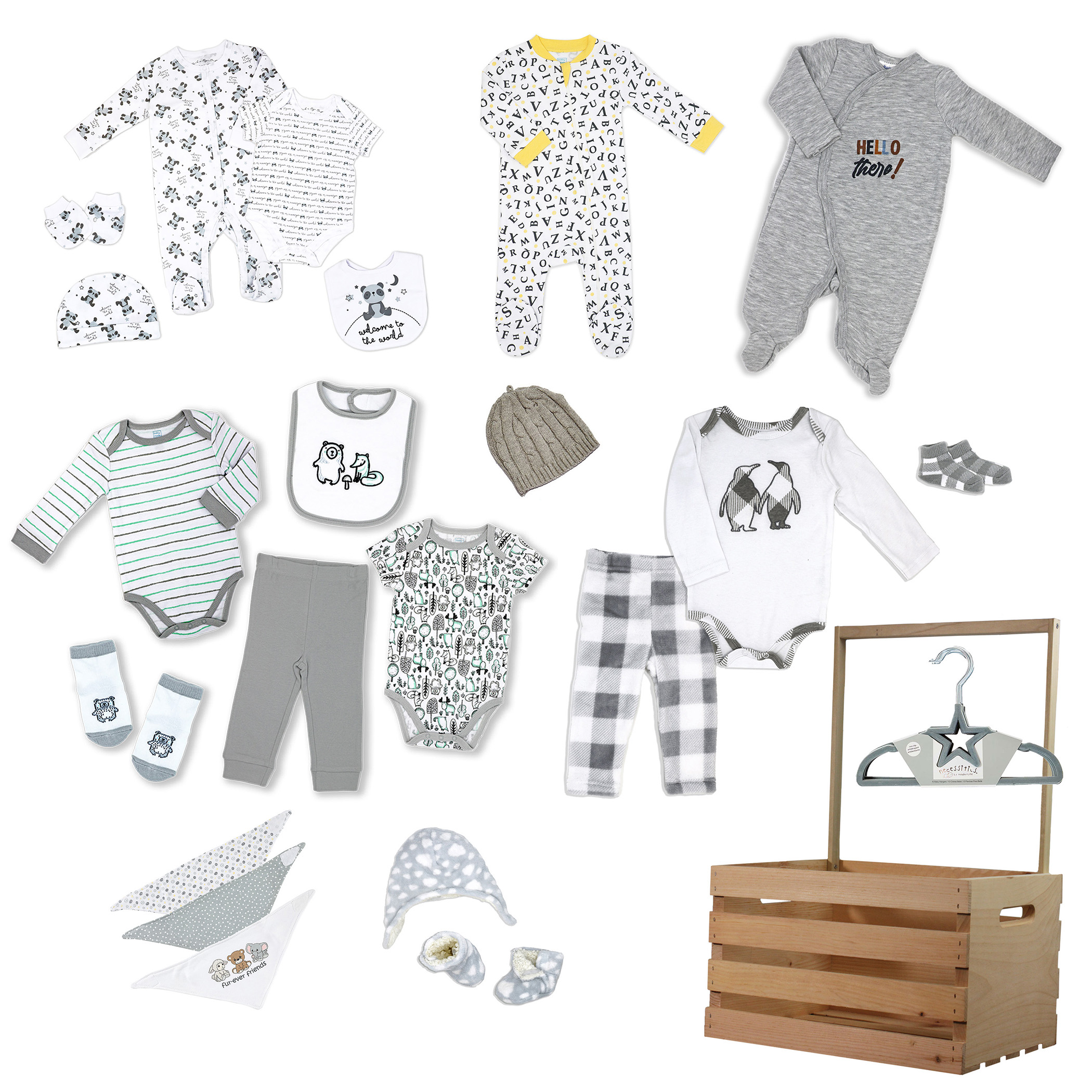33 Piece Gender Neutral Infant Clothing Baby Shower Wardrobe Gift Crate