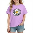 thumbnail image 2 of Girls Purple Daisy Print T-Shirt | Kids Short Sleeve Cotton Top | Soft Casual Tee for Girls Ages 4-12 | Floral Crewneck Shirt,Size 4 T, 2 of 9