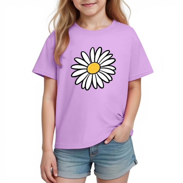 Blusas y camisas de manga corta con cuello redondo para niños y niñas, camisetas gráficas de manga corta, blusas con estampados bonitos para la temporada escolar.