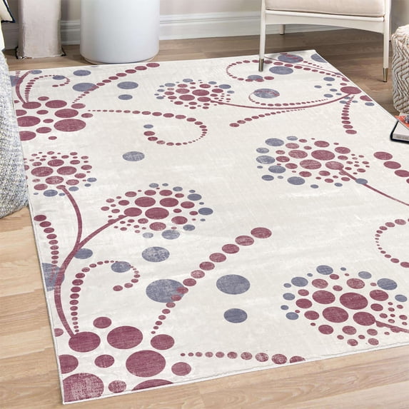 Abstract Decorative Rug, Spiral Form Circular Flowers Modern Style Illustration with Polka Dots, Quality Carpet for Bedroom Dorm and Living Room, 6 Sizes, Dark Ceil, by Ambesonne