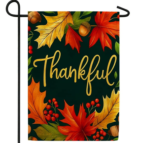 America Forever Thankful Garden Flag, 12.5 x 18 inch Double Sided, Fall Leaves Thanksgiving Flag, Autumn Acorn Berry Banner, Holiday Outdoor Decor, Give Thanks Yard Flag