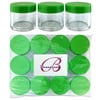 Beauticom 12 Pieces High Quality 30 Gram 30 ml (1 oz) Round Acrylic Makeup Product Sample Travel Jars with Flat Green Lids