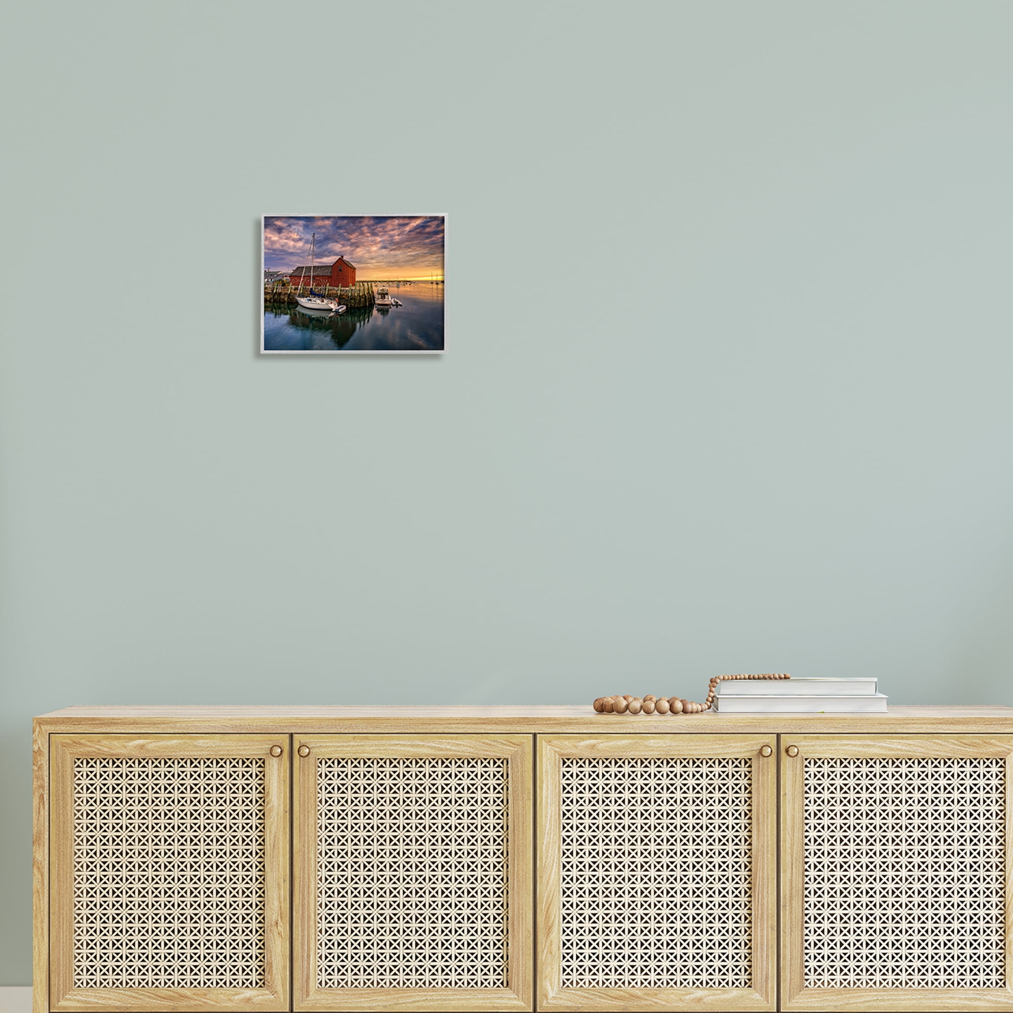 Stupell Docked Boats Marina Harbor Photography Landscape Photography Gray Framed Art Print Wall Art