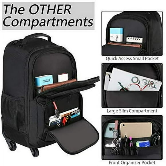 MATEIN Rolling Backpack with 4 Wheels, 17 Inch Travel Laptop Backpack for Women Men, Large Wheeled Backpacks Water Resistant Business Carry on Bag Airline Approved, College Luggage Suitcase Bag, Black