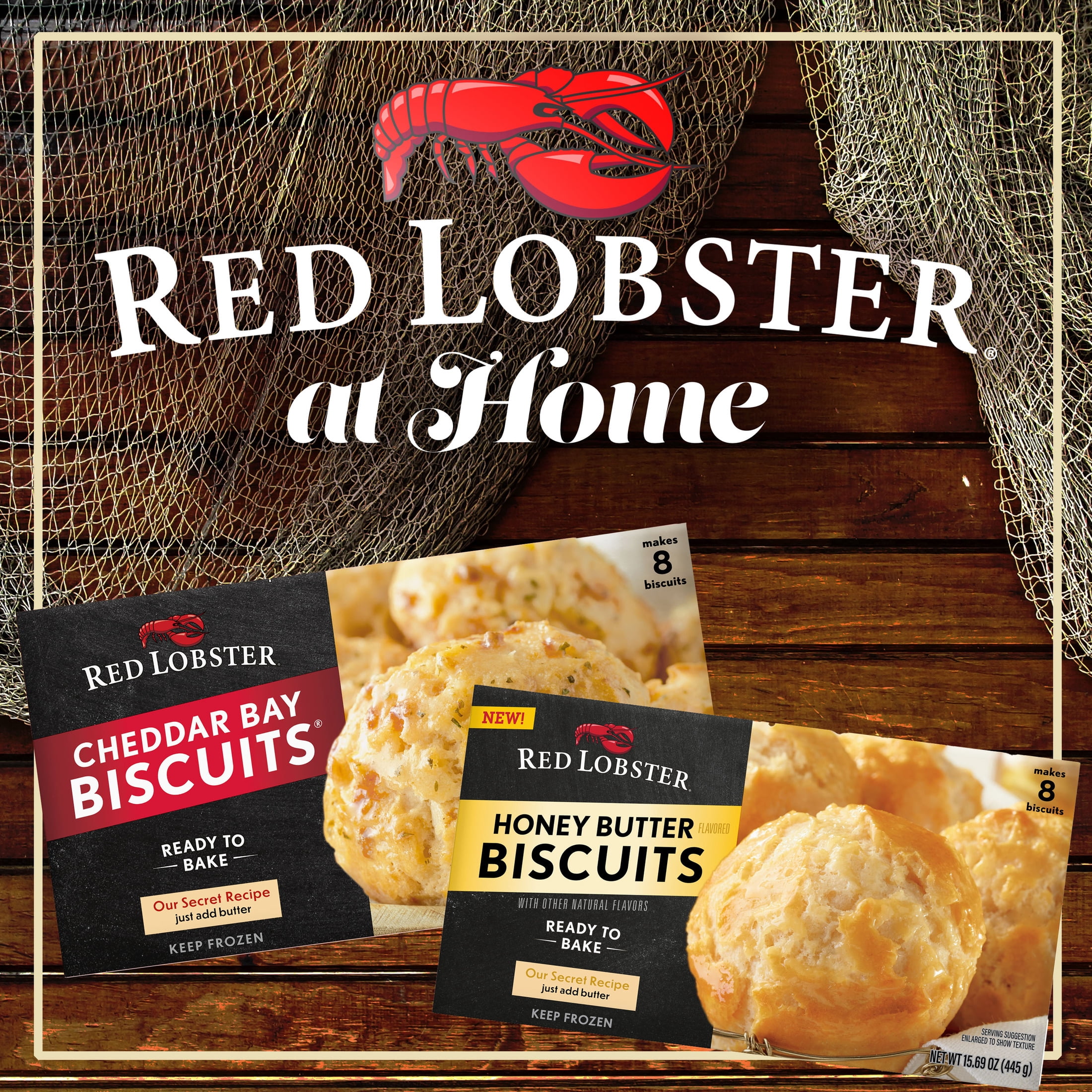 Red Lobster Frozen Cheddar Bay Biscuits, Ready to Bake Frozen Bread Biscuits, 8 Count, 15.66 Oz Box