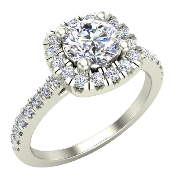 Round Brilliant Cushion Halo Diamond Engagement Ring 1.15 CT TW 14K White Gold (G,I1)