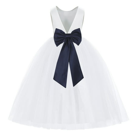 

White V-Back Satin Special Occasion Dresses for Toddler Girls 219T