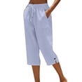 thumbnail image 3 of Delayuji Womens Capri Pant High Waisted Drawstring Elastic Comfy Straight Leg Short Pants Cropped Pant With Pockets, 3 of 8