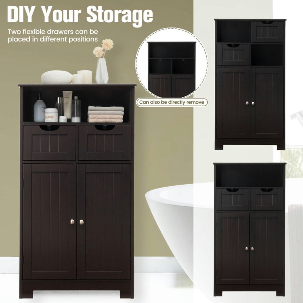 Finihen Bathroom Storage Cabinet, Bathroom Floor Cabinet, Bathroom Wooden Side Cabinet with 2 Drawers and 2 Doors, for Bathroom, Living Room, Bedroom, Kitchen, Dark Brown Finihen Bathroom Storage Cabinet, Bathroom Floor Cabinet, Bathroom Wooden Side Cabinet with 2 Drawers and 2 Doors, for Bathroom, Living Room, Bedroom, Kitchen, Dark Brown