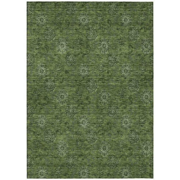 HomeRoots 586985 5 x 8 ft. Floral Washable Indoor & Outdoor Rectangle Area Rug, Olive Green & Green