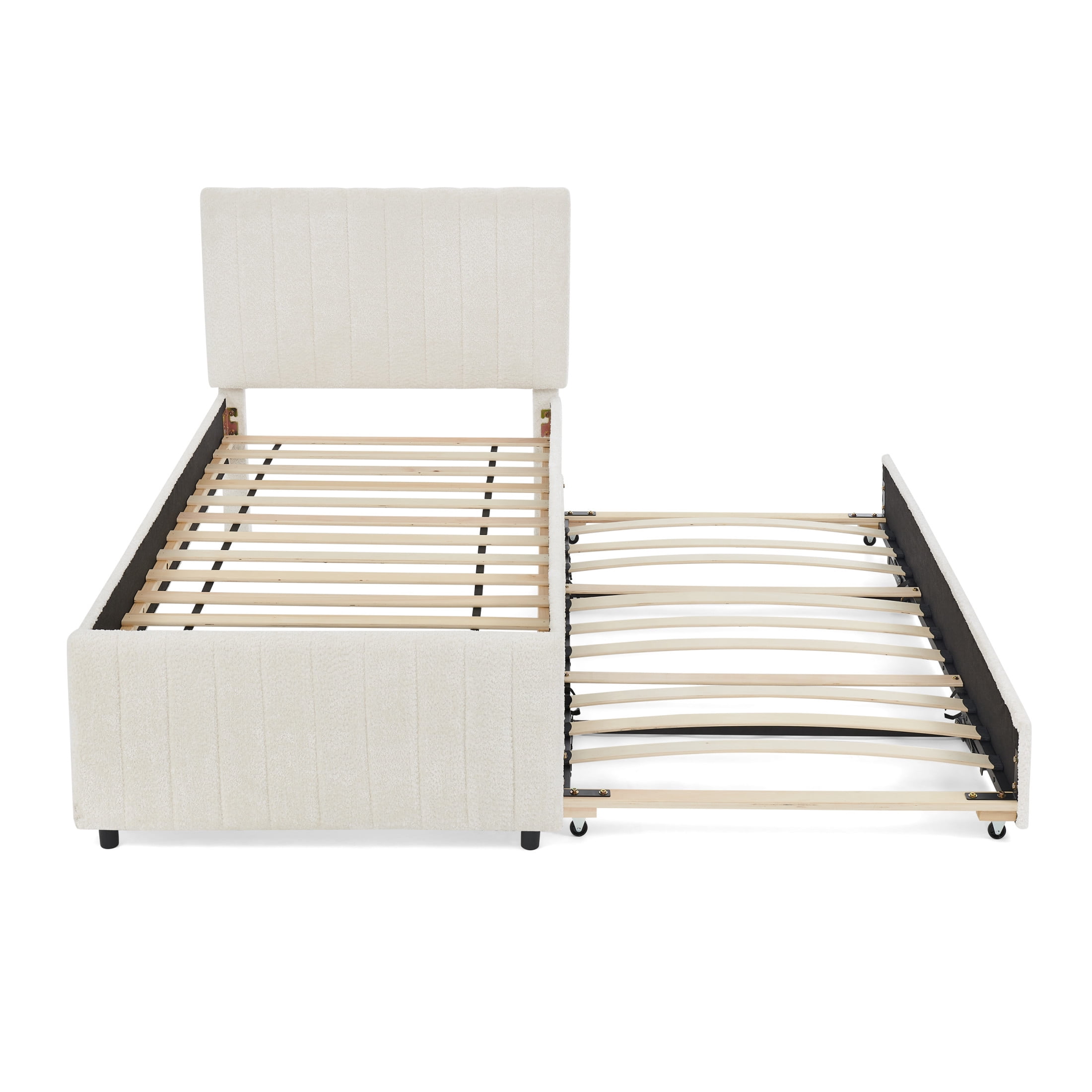 Noble House Fioren Twin Size Chenille Upholstered Bed Frame, Space Saving Daybed with Hidden Trundle, Beige