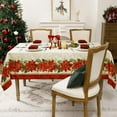 thumbnail image 6 of Christmas Jacquard Rectangle Tablecloth 60 x 84 Inch - Winter Xmas Red Poinsettia Table Cloth, Heavy Weight Vintage Damask Fabric Table Cover for Holiday, Party, Dinner Decor, 6 of 8