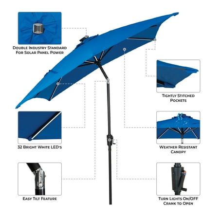 Sun Ray - 9'x7' Rectangular Next Gen Solar Lighted Umbrella - Teal