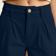 thumbnail image 4 of Cagogo Women's Straight Leg Bermuda Shorts Mid Rise Pockets Solid Casual Summer Regular Fit Cropped Pants Lounge Beach Travel Trousers, Navy S, 4 of 7