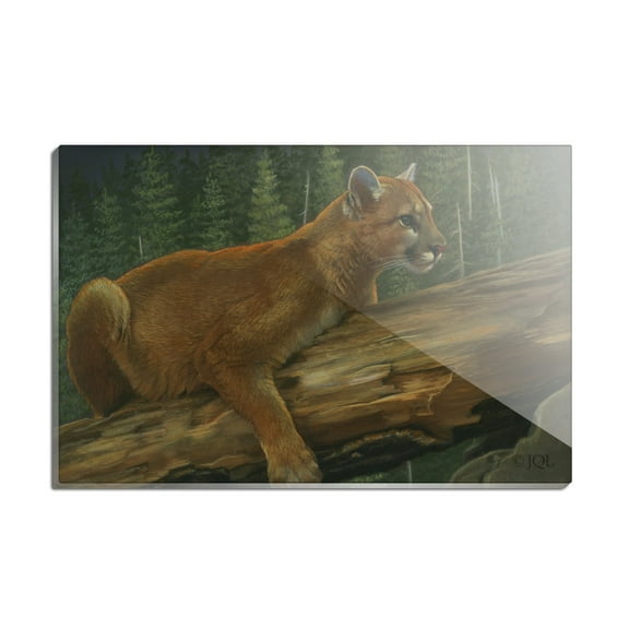 Cougar Mountain Lion on Fallen Tree Rectangle Acrylic Fridge Refrigerator Magnet