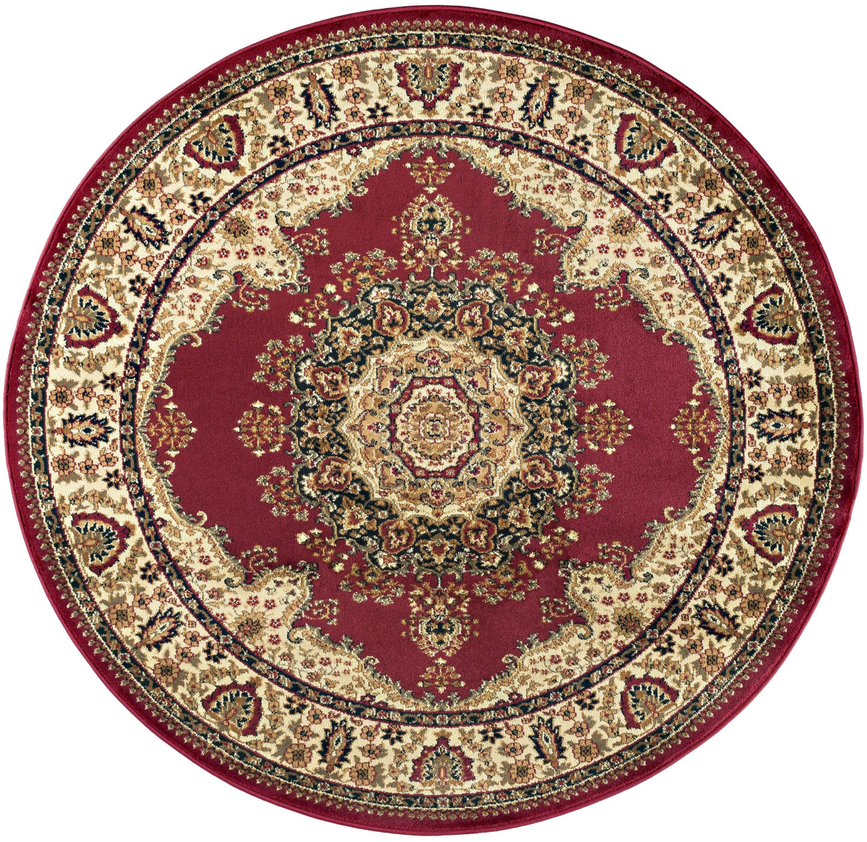 Sensation Transitional 5' Round Red and Beige Polypropylene Indoor Area Rug