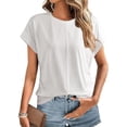 thumbnail image 2 of NJGRAE Summer Tops for Women 2025 Women’S Crochet Detail Tops Women Spring Summer Fashion Solid Color Tops 2026 Round Neck Cap Sleeve Side Pleats Summer Women Tops Womens Basic Tshirts M, 2 of 5
