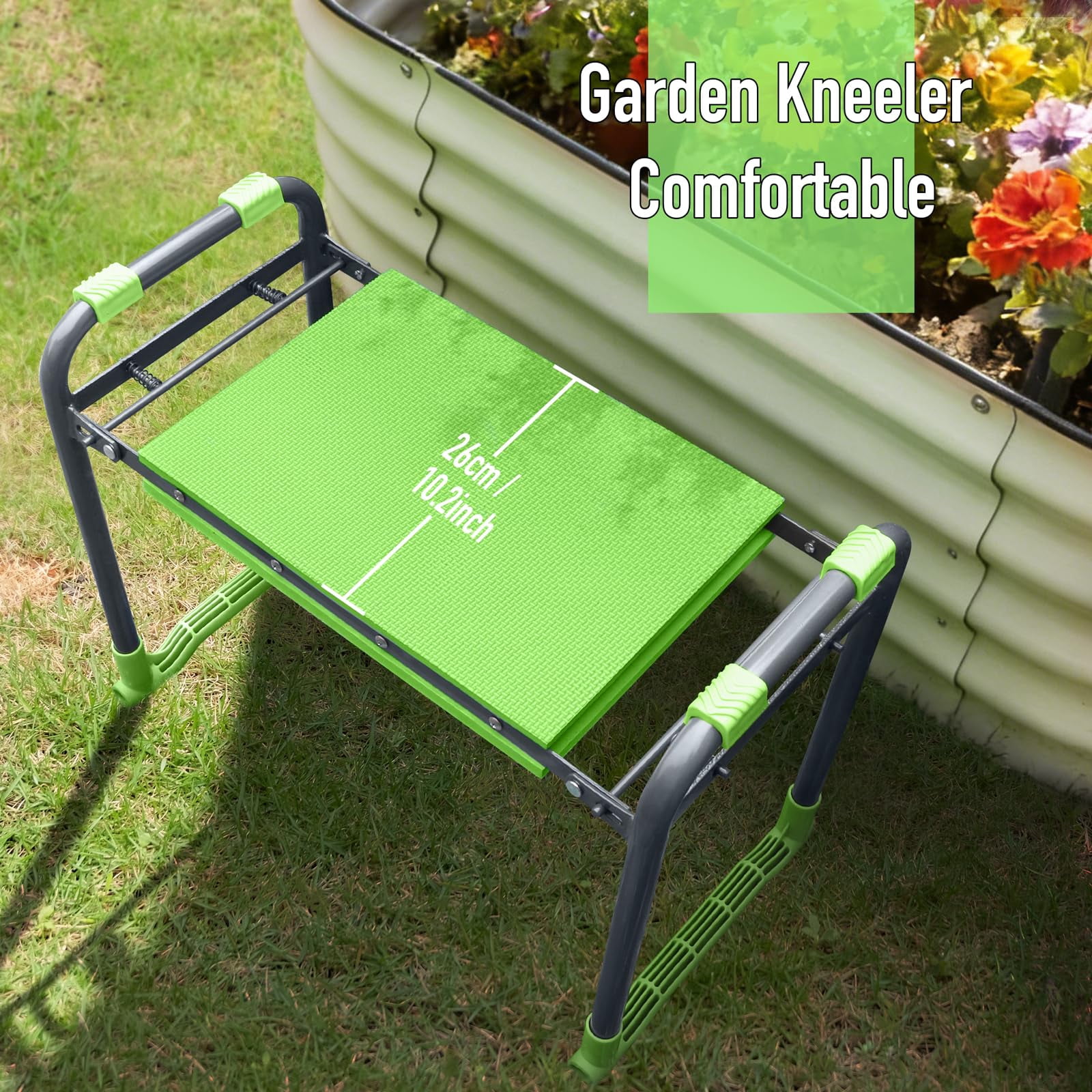 Garden Kneeler and Seat Heavy Duty with 10.2” Wider Soft Pad, Portable Folding Stool for Gardening with Extra Hand Pruner, Sturdy Garden Kneeling Bench for Senior Help Stand, Green