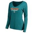 thumbnail image 2 of Women's Aqua Miami Dolphins Iconic Collection Script Assist Long Sleeve V-Neck T-Shirt, 2 of 3