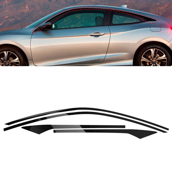 Xotic Tech Glossy Black Chrome Delete Blackout Side Door Window Precut Vinyl Stickers, Compatible with Honda Civic Coupe 2016-2021