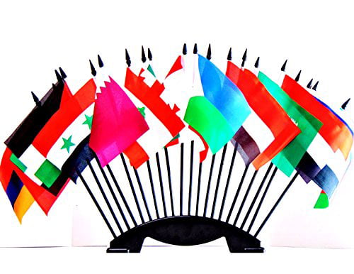 CAMEROON TABLE FLAG SET of 3 flags and base 