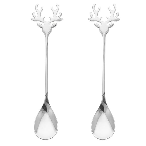 2 cucharas de café de acero inoxidable con forma de alce para revolver y Navidad.
