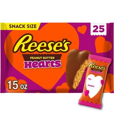 Reese's Milk Chocolate Snack Size Peanut Butter Hearts Valentine's Candy, Bag 15 oz, 25 Pieces