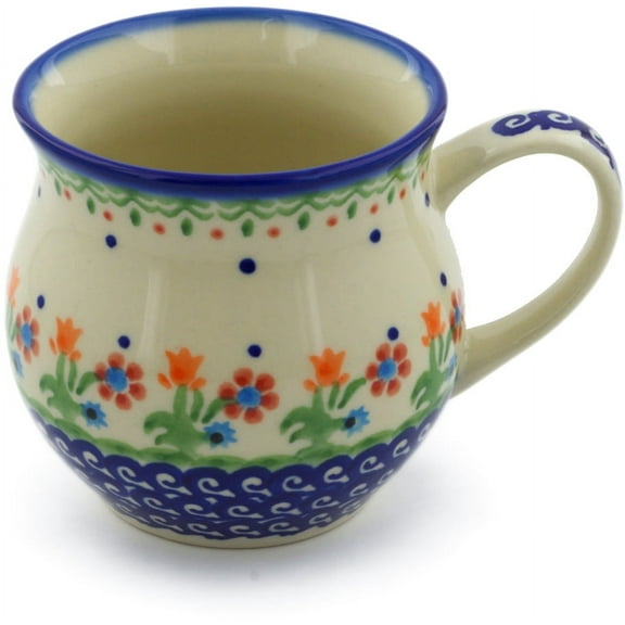 Polish Pottery 12 oz Bubble Mug (Spring Flowers Theme) Hand Painted in Boleslawiec, Poland   Certificate of Authenticity