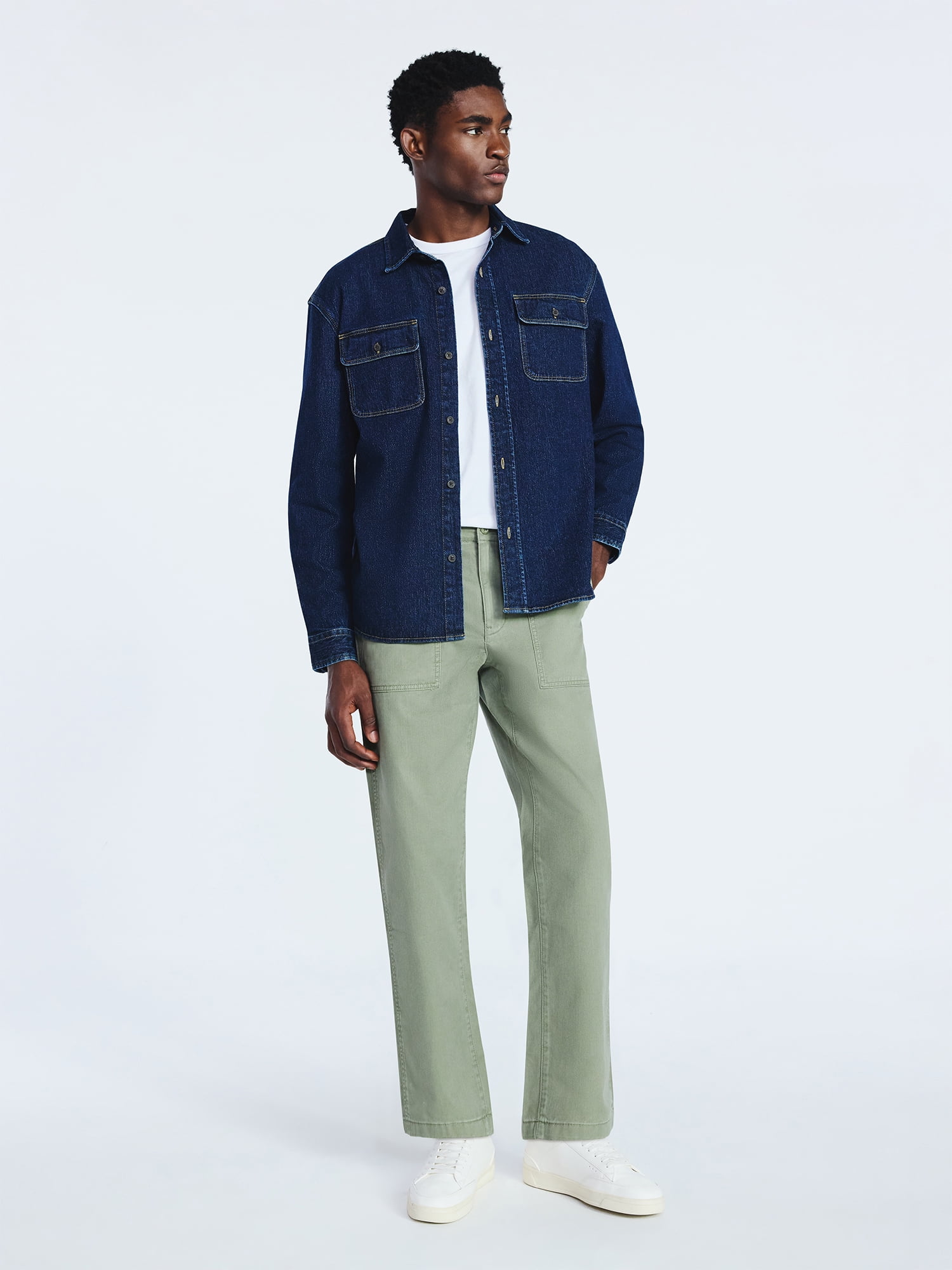 Free Assembly Men's Heavyweight Denim Overshirt with Long Sleeves, Sizes S-3XL