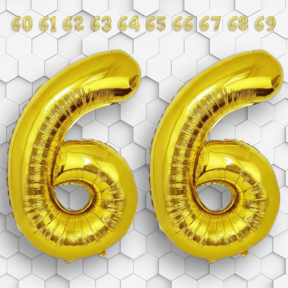 Gold Number 66 Mylar Foil Balloon 32" - Helium or Air Inflatable Metallic Balloons for 66th Happy Birthday Party, Anniversary, Graduation Decorations