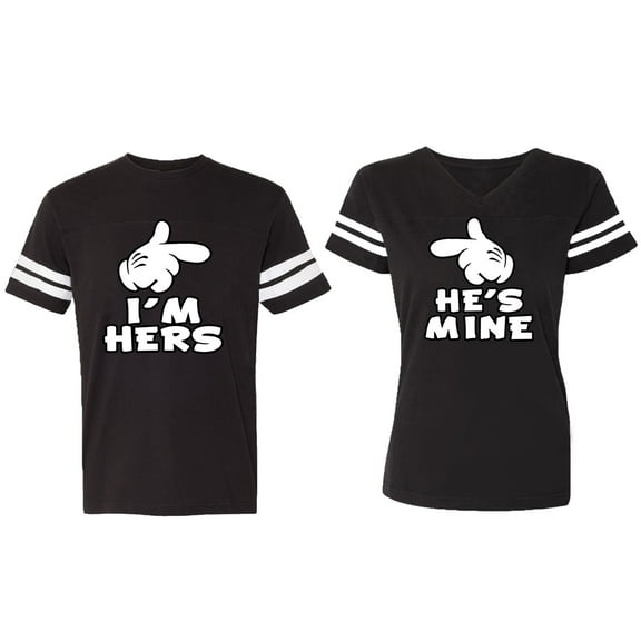 I'm Hers He's Mine Matching Couple Cotton Jerseys (Men Black / Women Black) (Men S / Women S)