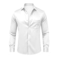 thumbnail image 5 of YOIAVAIOY Men's Collar Button Up Shirts with Pockets Slim Fit Satin Lightweight Tops Fall Casual Outfits Solid Color Spring Everyday White XXXXXL, 5 of 6