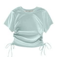 thumbnail image 2 of Viluyesy Girls Short Sleeve Tops 6-7T, Drawstring Waist Crew Neck Solid Color Summer Sweet Fashion Tee Blue(4-14T), 2 of 4