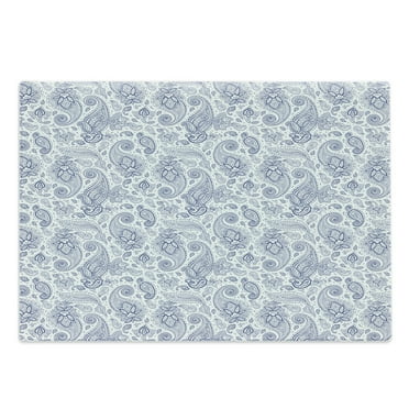 Paisley Cutting Board, Abstract Backgrounded Hand Drawn Style Pattern with Flowers Leaves and Buds, Decorative Tempered Glass Cutting and Serving Board, Large Size, Black and White, by Ambesonne