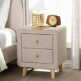 thumbnail image 2 of Bowery Hill Modern 2 Drawer Linen Upholstered Nightstand in Beige, 2 of 8