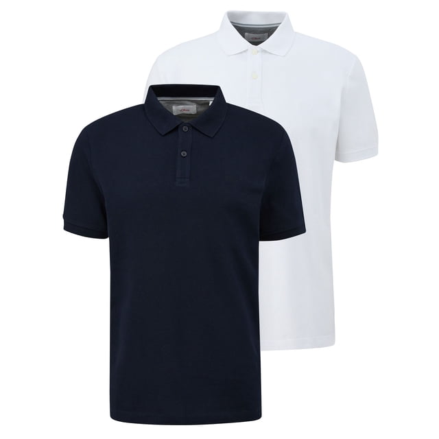 s.Oliver Polo para hombre, pack de 2 - Básico, cuello polo, algodón, liso Blanco/Azul oscuro 2XL (XX-Large)