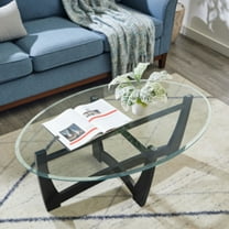 CQSXDA Black Round Coffee Table Featuring A 48 Inch Glass Top Perfect Center Table For Living Space And Offices