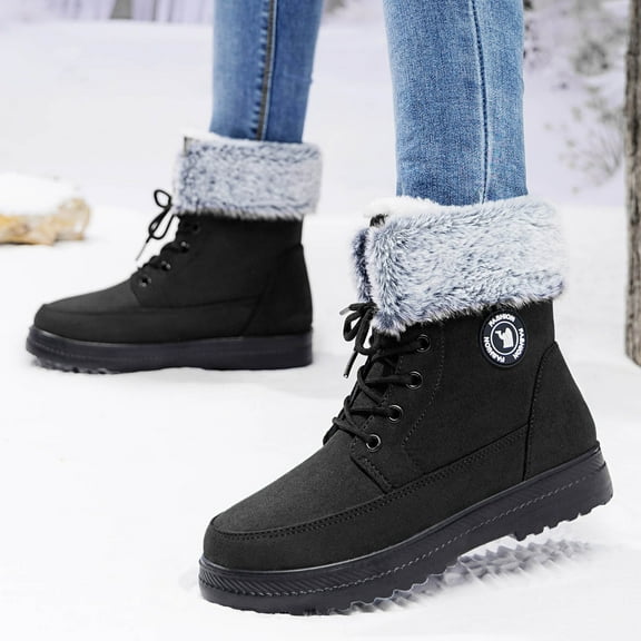 Roncen Women's High-Top Snow Boots - Thermal Slip-On Cold-Proof Winter Shoes with Fleece-Lined & Thickened Design, Soft Sole Stylish Trendy Boots for Fall and Winter
