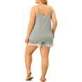 thumbnail image 2 of MODA NOVA Pajamas Set for Juniors Plus Size Cami Lace Panel Elastic Waist Shorts Sleepwear Loungewear Gray 1X, 2 of 5