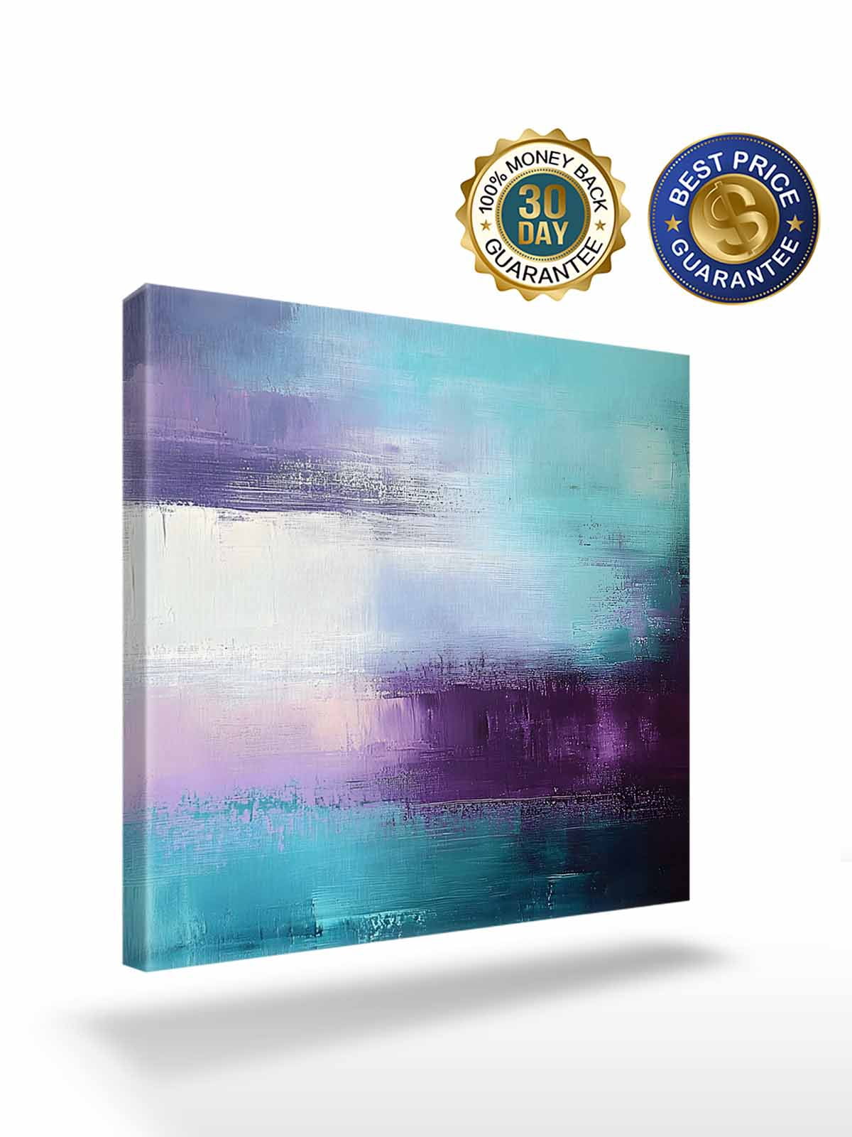Purple Teal Canvas Wall Art, Mottled Graffiti Color Block Abstract Geometric Framed Wall Decor Modern Artwork Prints Painting for Living Room, Bedroom, Kitchen & Cafe Decor 16x16 Inch